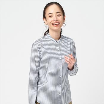 【SUPIMA】 スタンド 長袖 形態安定 レディースシャツ 綿100%