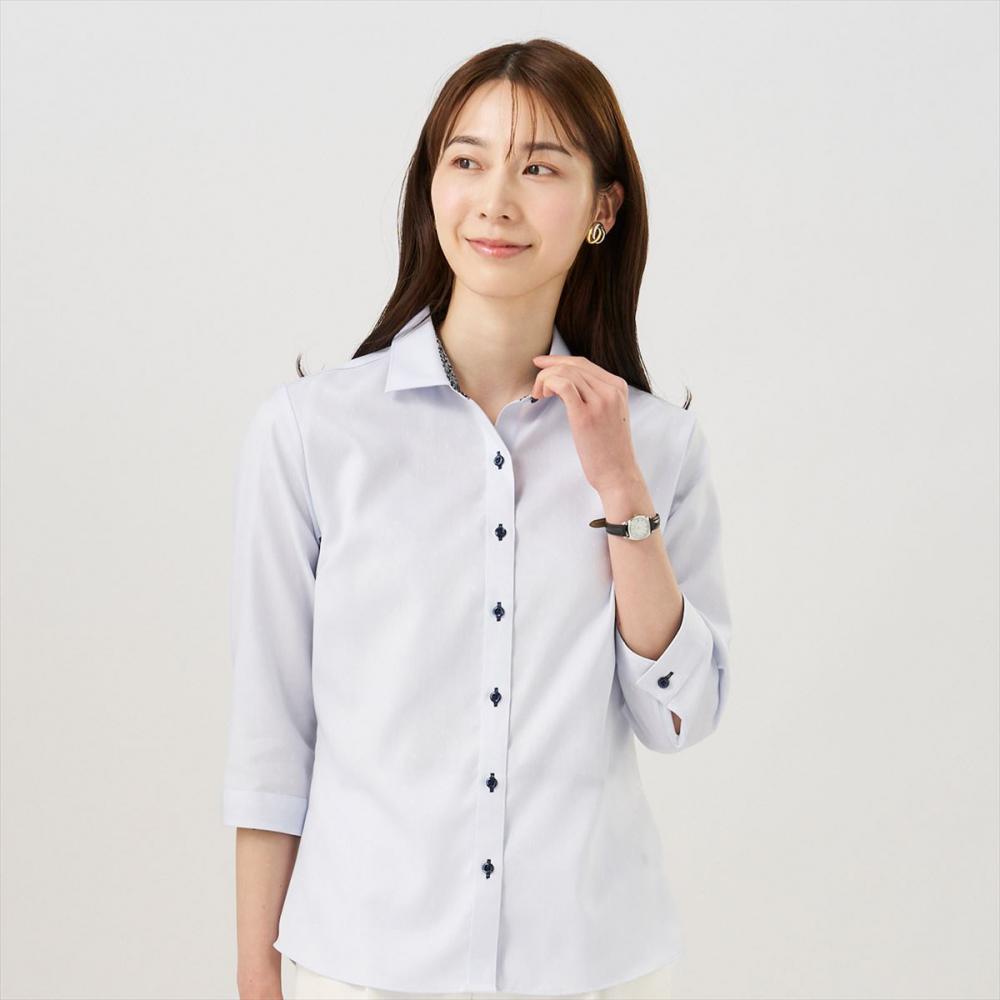 【超形態安定】 ワイド 七分袖 形態安定 レディースシャツ 綿100%