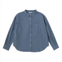 レディースシャツ カジュアル 長袖 レギュラー衿 テンセル混 ブルー×ストライプ織柄