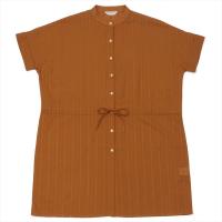 レディース カジュアル 五分袖 空羽チュニック スタンド衿 綿100% オレンジブラウン×織柄