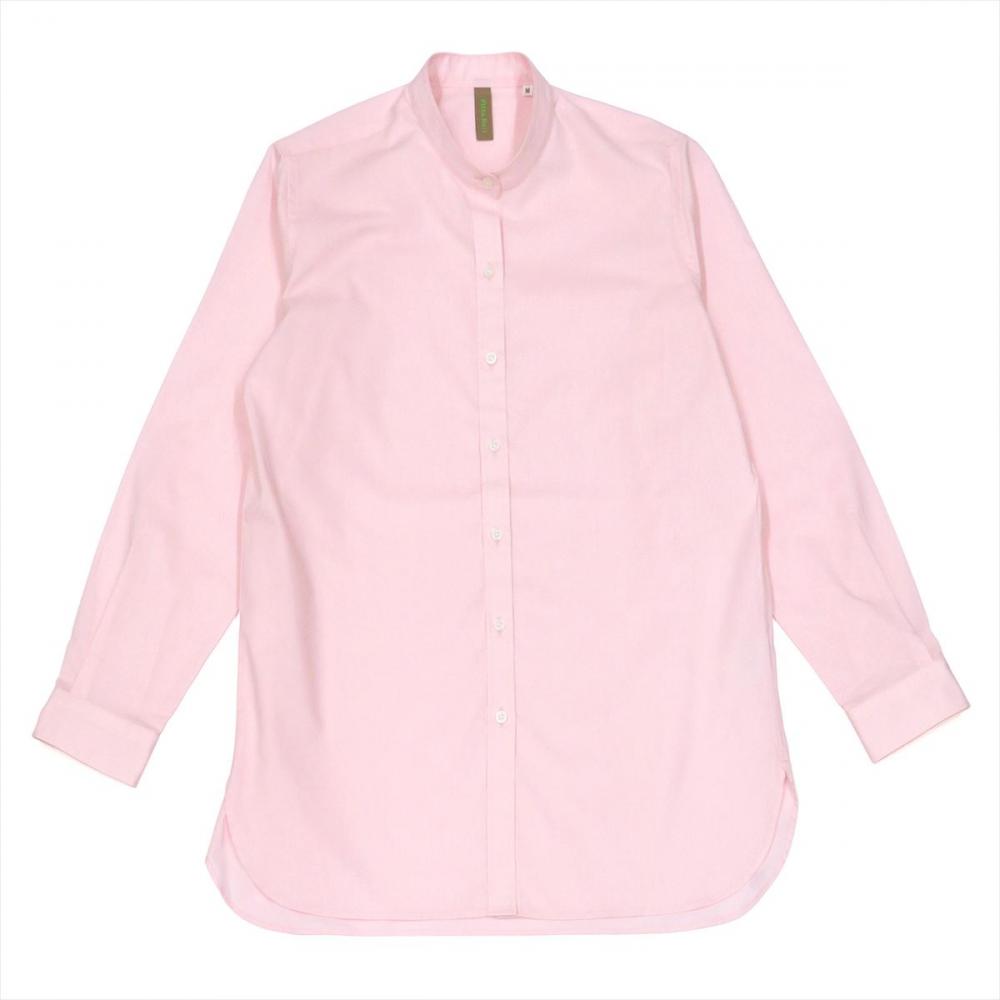カジュアルシャツ ラウンドテール 長袖 形態安定 ピンク系 レディース