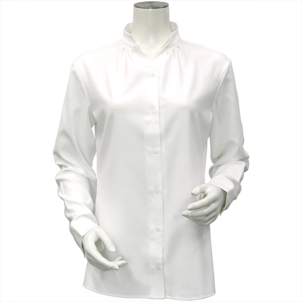【デザイン】 スキッパーバンドカラー 長袖 形態安定 レディースシャツ