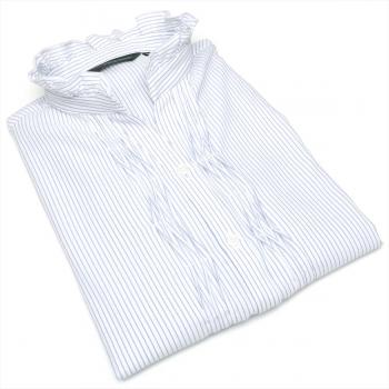 【フリル・デザイン】 スタンド 七分袖 形態安定 レディースシャツ
