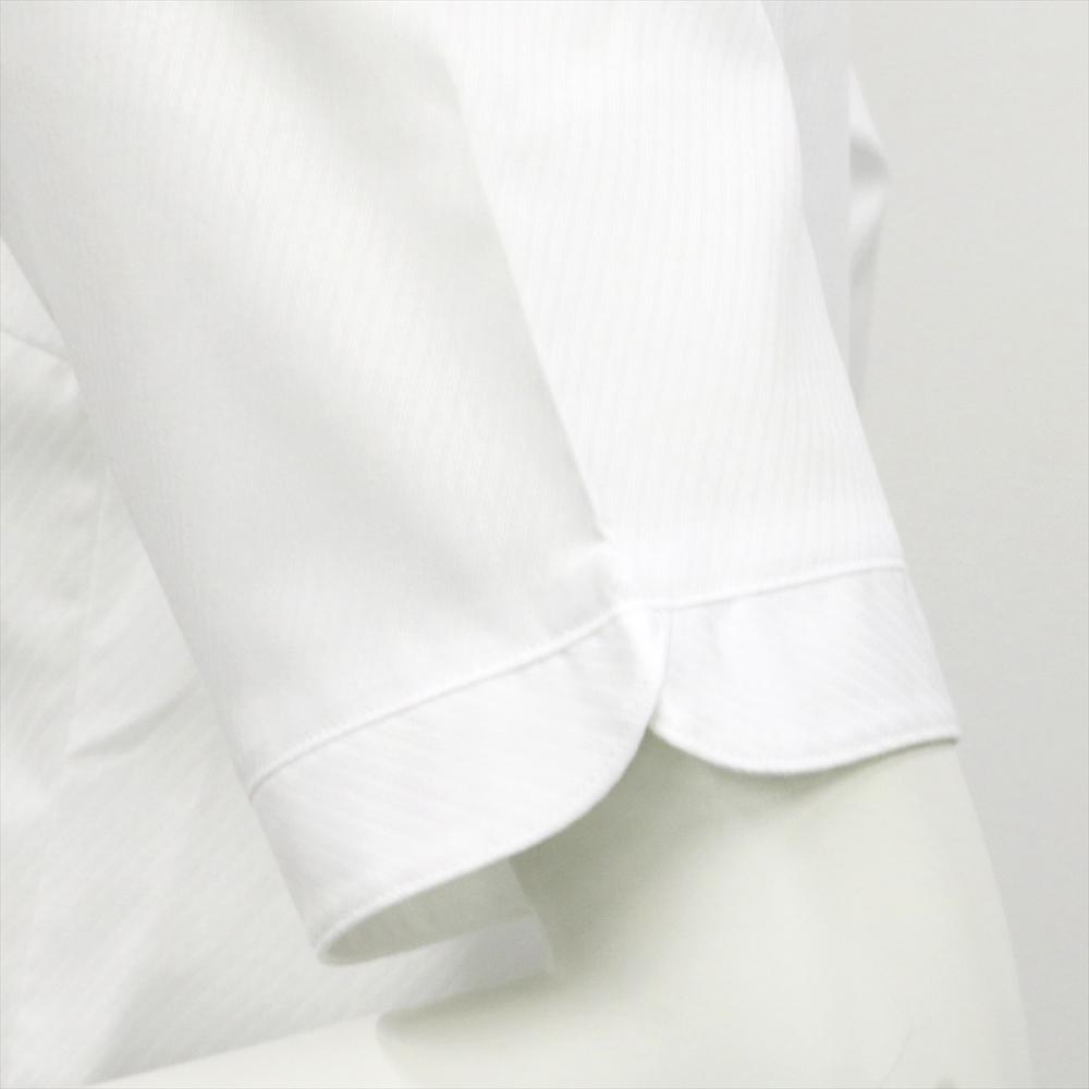 【フリル・デザイン】 スタンド 五分袖 形態安定 レディースシャツ