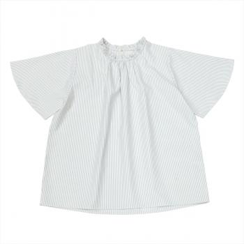 カジュアルシャツ スタンドフリル 五分袖 白系 レディース