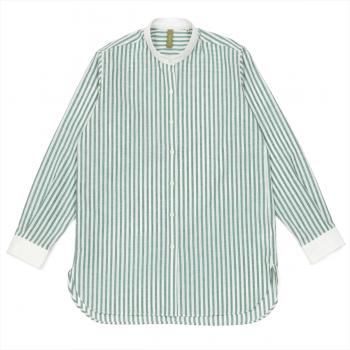 【Pitta Re:)】 カジュアルシャツ ラウンドテール 長袖 形態安定 グリーン系 レディース