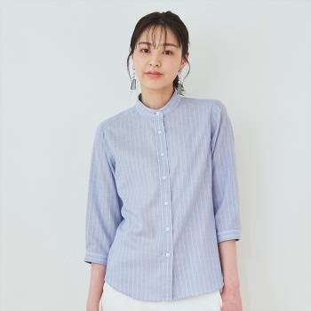 【Pitta Re:)】 カジュアルシャツ Wガーゼ 七分袖 ブルー系 レディース