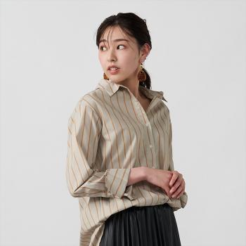 【Pitta Re:)】 カジュアルシャツ 長袖 形態安定 ブラウン系 レディース