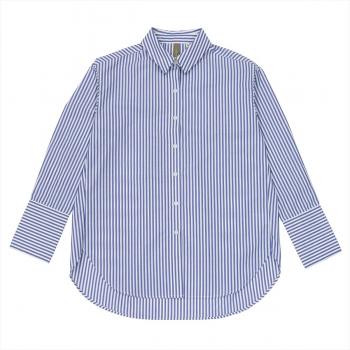 【Pitta Re:)】 オーバーシャツ 長袖 形態安定 ブルー系 レディース