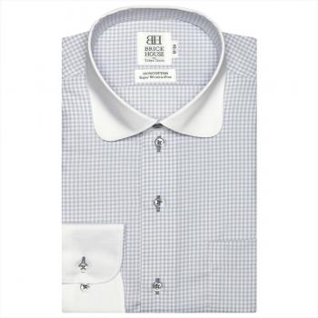 【SUPIMA】 ラウンド 長袖 形態安定 ワイシャツ 綿100%