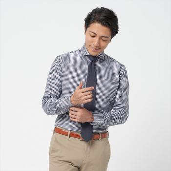 【SUPIMA】 ホリゾンタルワイド 長袖 形態安定 ワイシャツ 綿100%