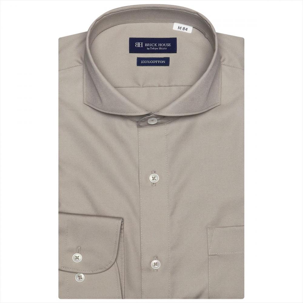 ホリゾンタルワイド 長袖 形態安定 ワイシャツ 綿100%(S37-80 ブラウン 
