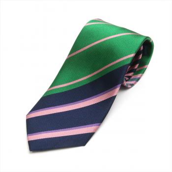 ネクタイ / ビジネス / フォーマル / 絹100% グリーン、ピンク系 ストライプ柄