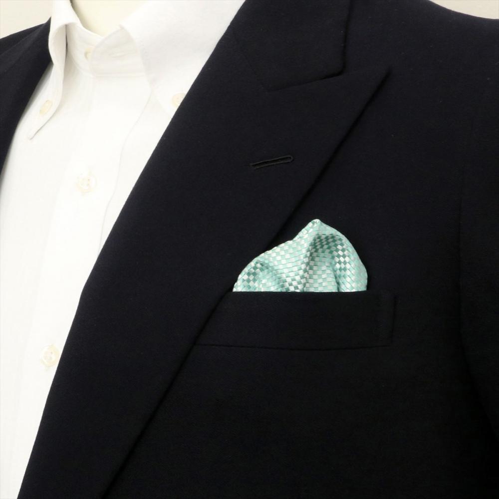 ポケットチーフ / ビジネス / フォーマル / 絹100% グリーン バスケット織柄