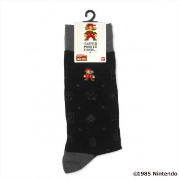 【SUPER MARIO BROS. 】 靴下 ソックス メンズ 日本製 ブラック×モチーフ柄 25-27cm