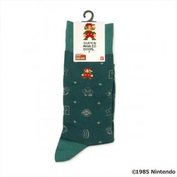 【SUPER MARIO BROS. 】 靴下 ソックス メンズ 日本製 グリーン×モチーフ柄 25-27cm