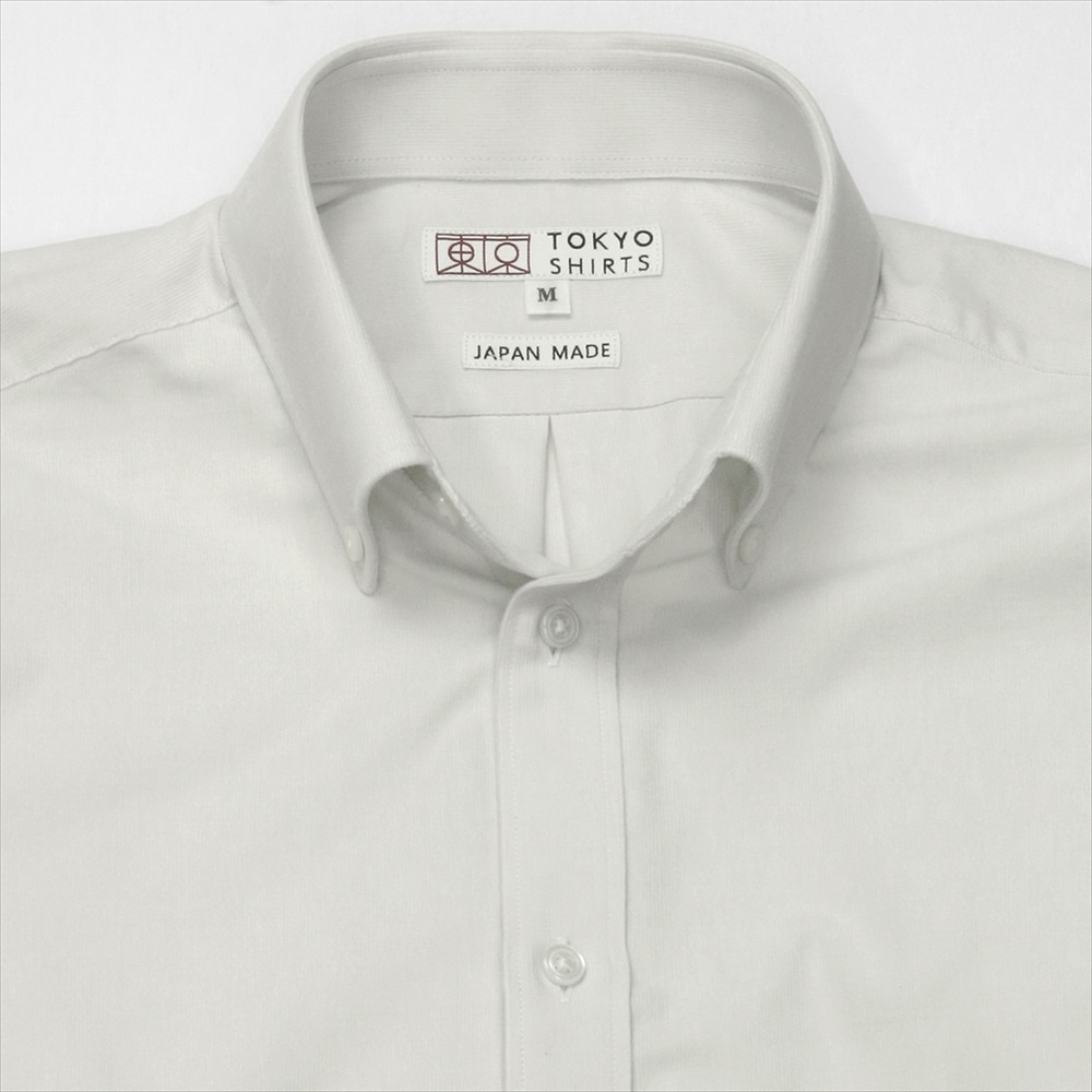【受注生産】 メンズ カジュアルシャツ 長袖 しゃれシャツ ショート ボタンダウン 綿100% オフホワイト×無地調 スリム