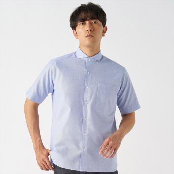【Pitta Re:)】 ホリゾンタルワイド ラウンドテール 半袖 形態安定 ワイシャツ 綿100%