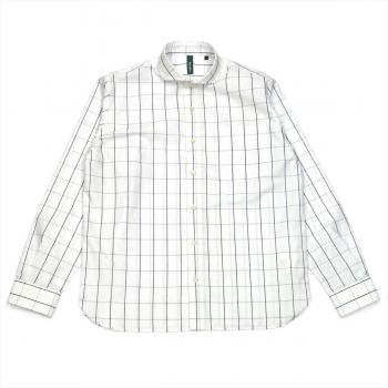 【Pitta Re:)】 ホリゾンタルワイド ラウンドテール 長袖 形態安定 ワイシャツ 綿100%