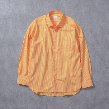 リラックスバックプリーツシャツ＜オレンジストライプ＞
